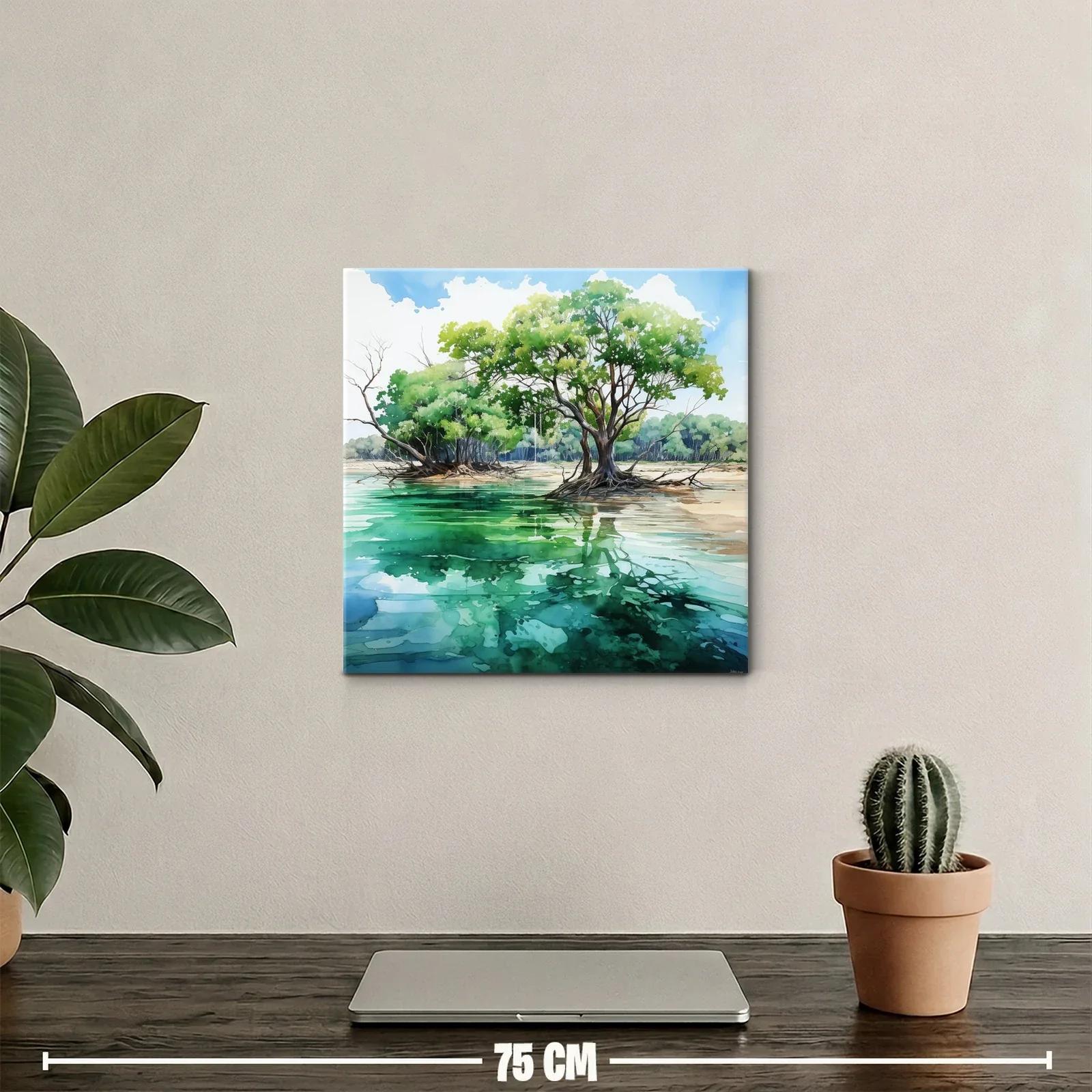 Paisaje natural con árboles reflejados en agua tranquila — miniatura 2