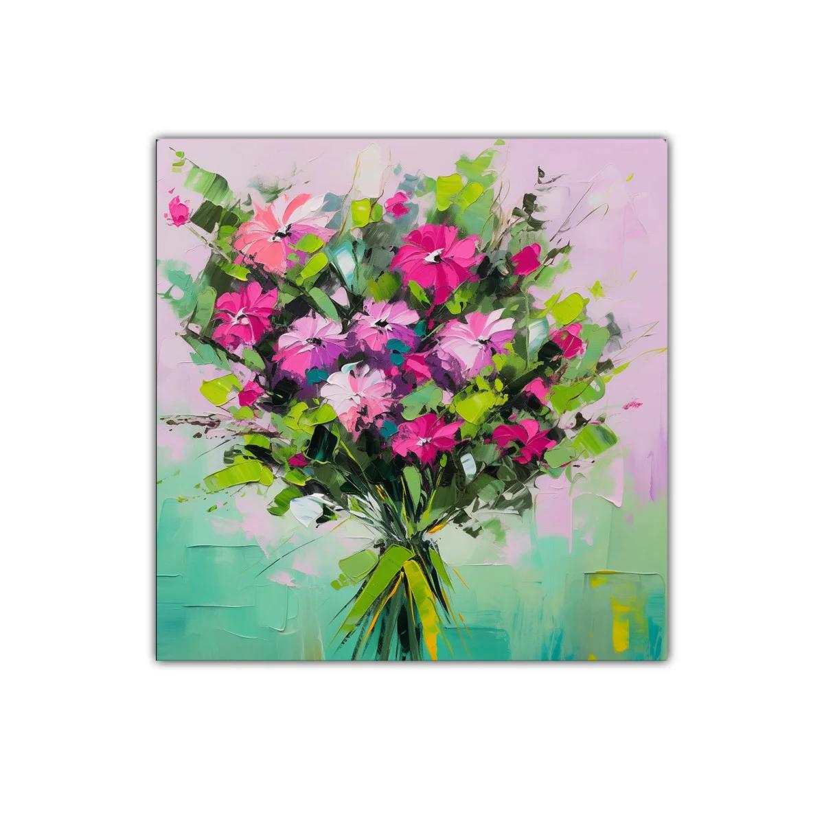 Ramo vibrante de flores en tonos verdes y fucsias — imagen principal