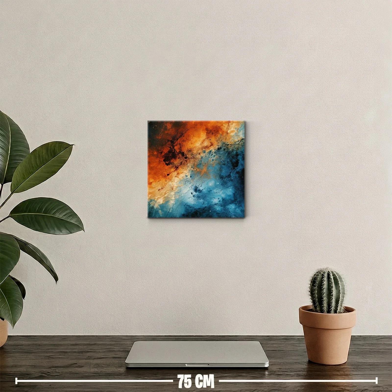 Cuadro abstracto en tonos cálidos y fríos contrastantes — miniatura 2