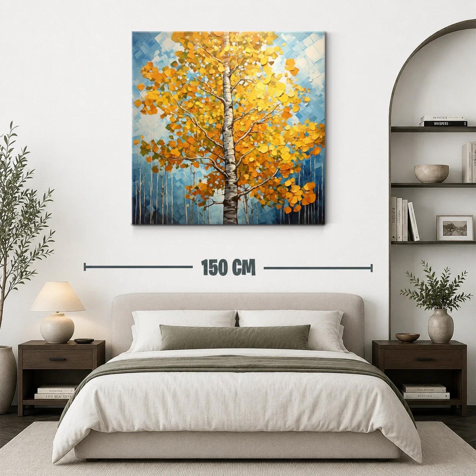 Árbol otoñal con vibrantes hojas doradas y cielo azul — miniatura 3