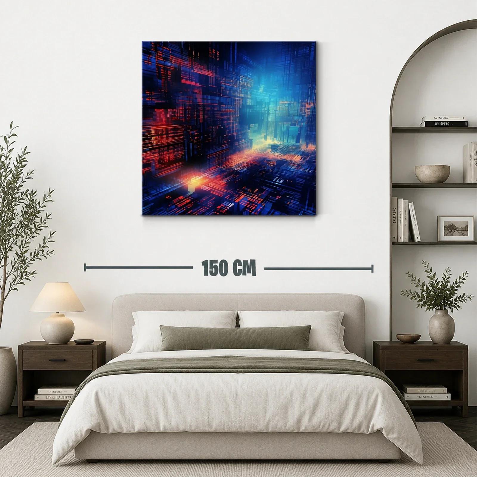 Ciudad futurista iluminada con líneas digitales y luces cálidas — miniatura 3