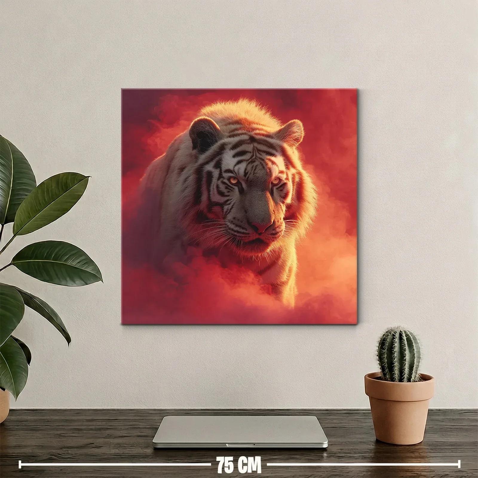 Tigre blanco entre niebla en tonos cálidos intensos — miniatura 2