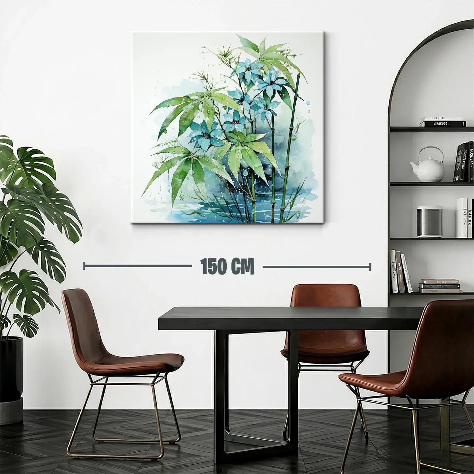 Cuadro con flores azules y hojas verdes en ambiente húmedo — miniatura 2