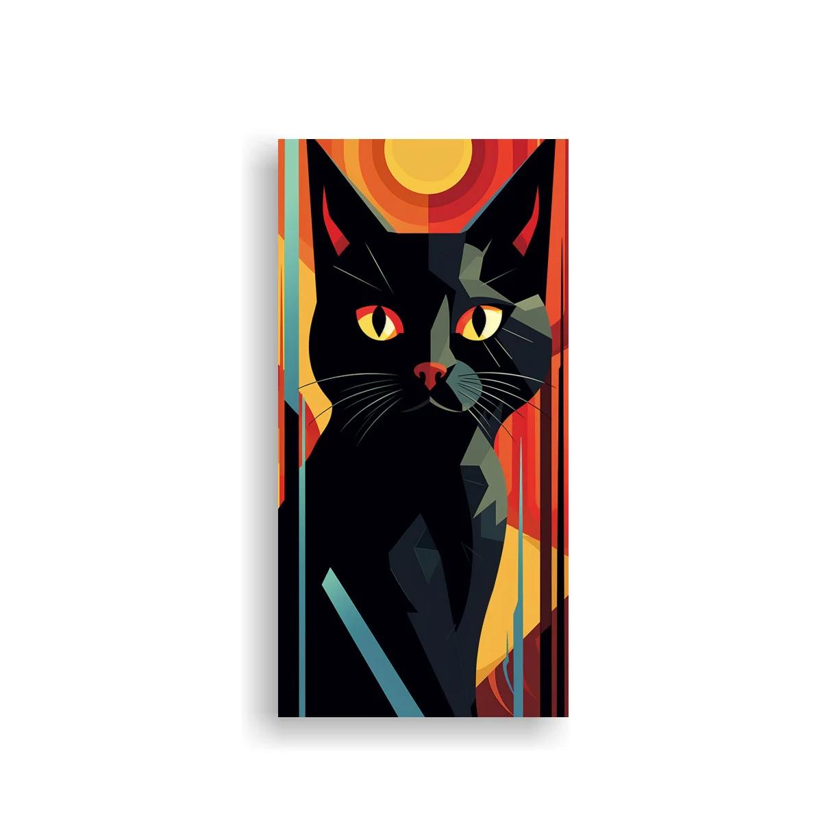Cuadro gato negro con nariz roja y círculo luminoso