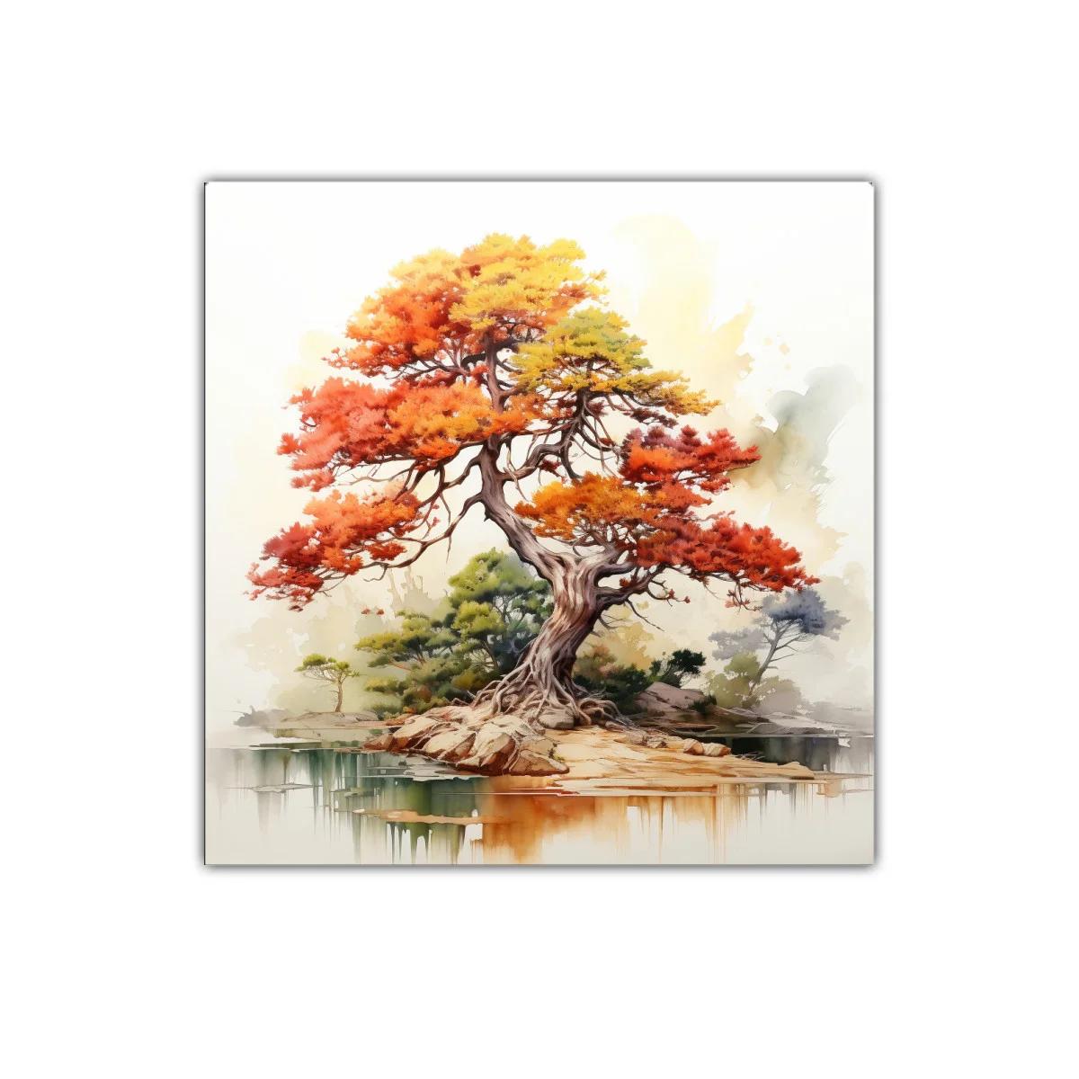 Árbol con tonos otoñales vibrantes sobre paisaje sereno — imagen principal
