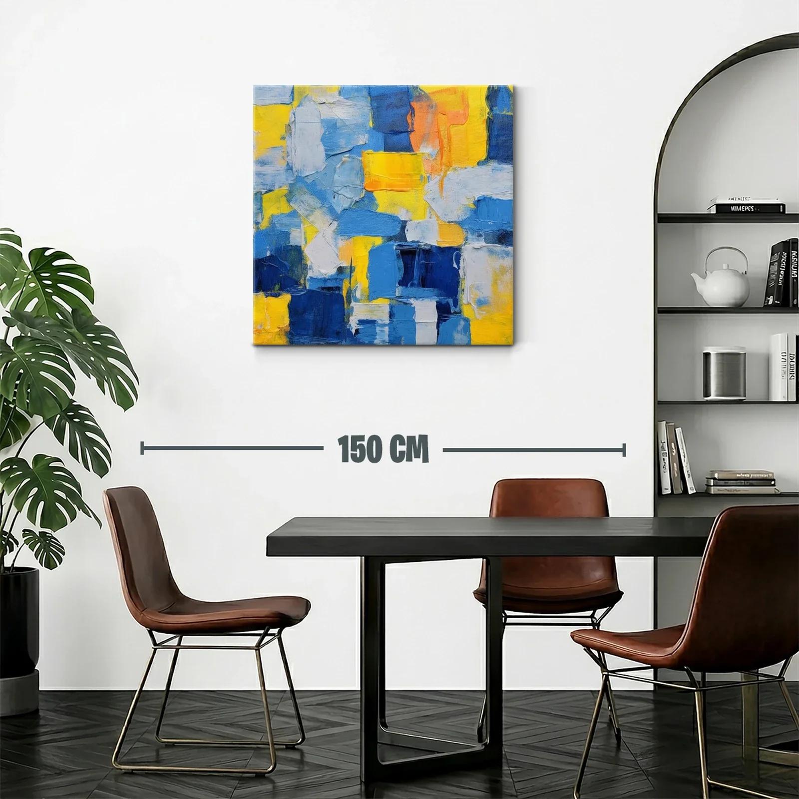 Cuadro abstracto con predominio de tonos azules y amarillos — miniatura 2