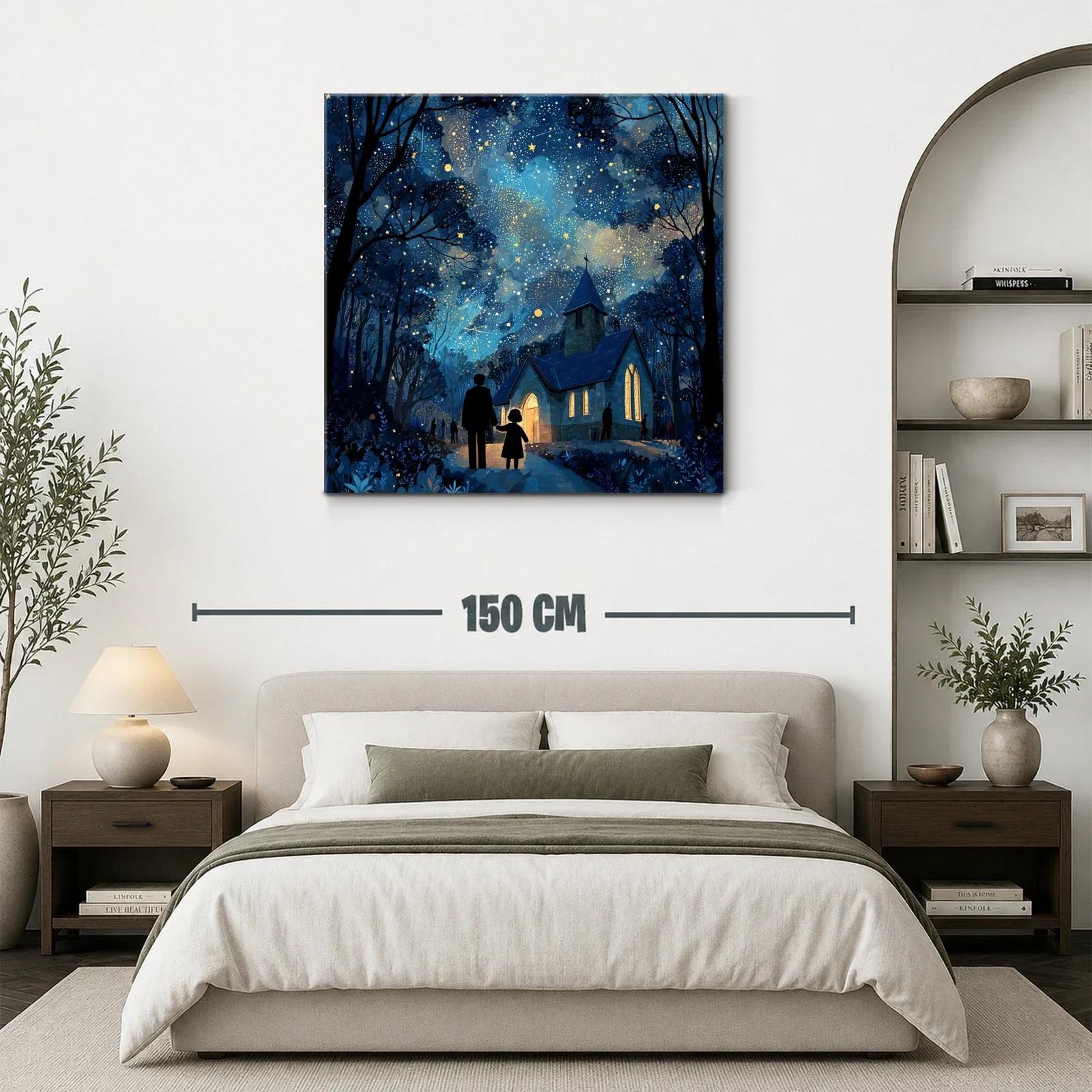 Nocturno encantador con iglesia iluminada bajo cielo estrellado — miniatura 3