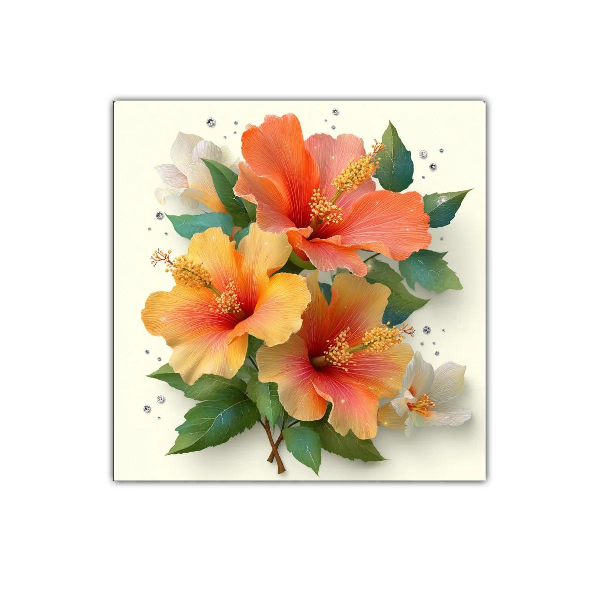 Cuadro floral con vibrantes colores cálidos y verdes naturales