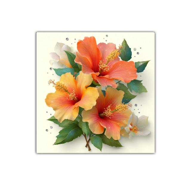 Cuadro floral con vibrantes colores cálidos y verdes naturales