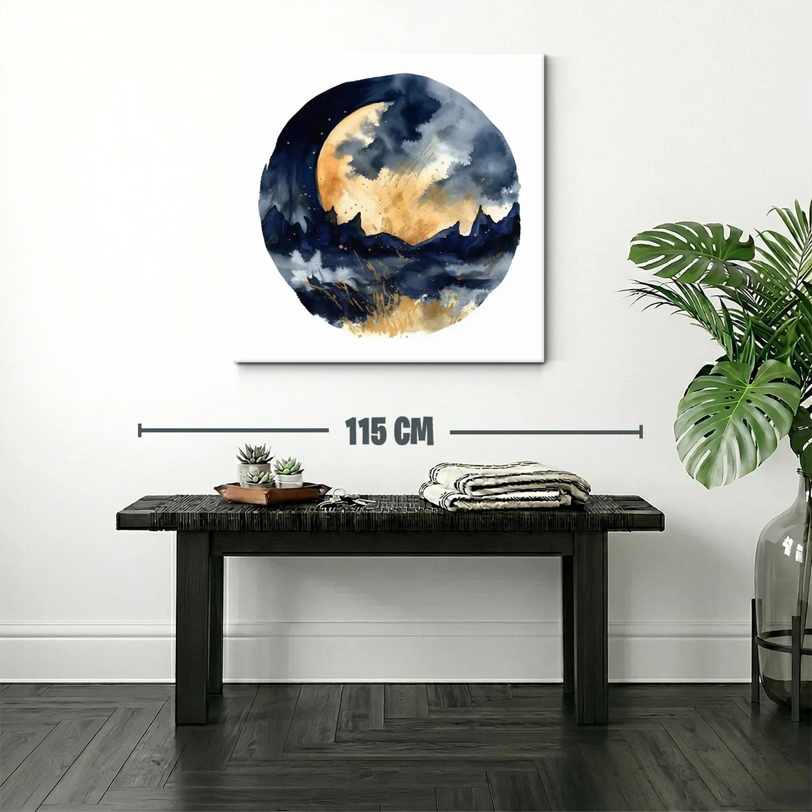 Paisaje nocturno con luna llena y montañas estilizadas — miniatura 2