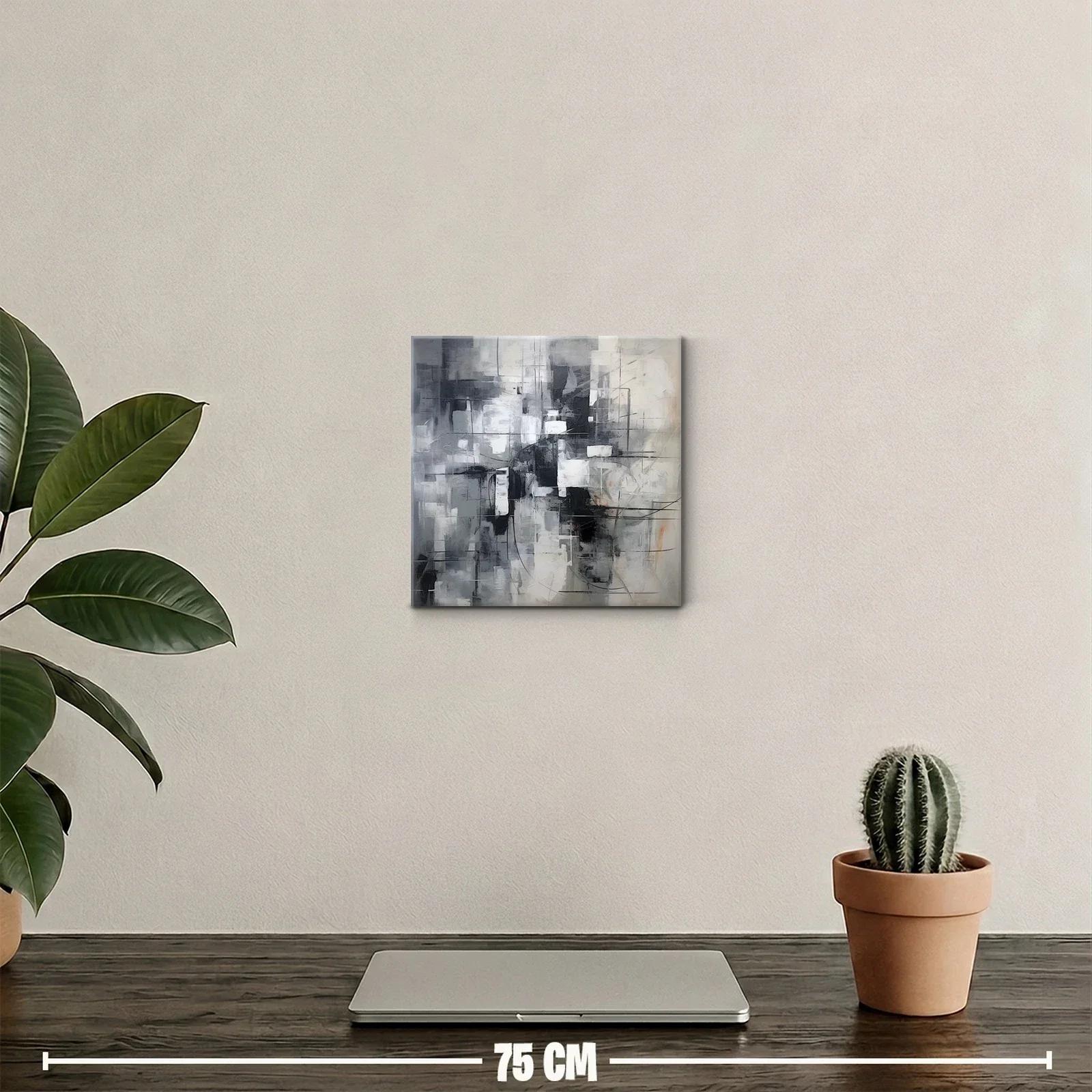 Cuadro abstracto en tonos grises con dinámicas líneas negras — miniatura 2