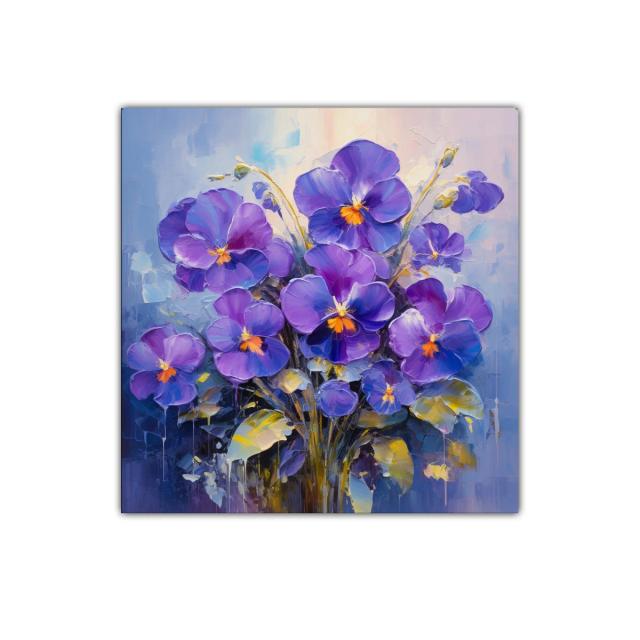 Cuadro moderno con flamantes flores violetas y detalles cálidos