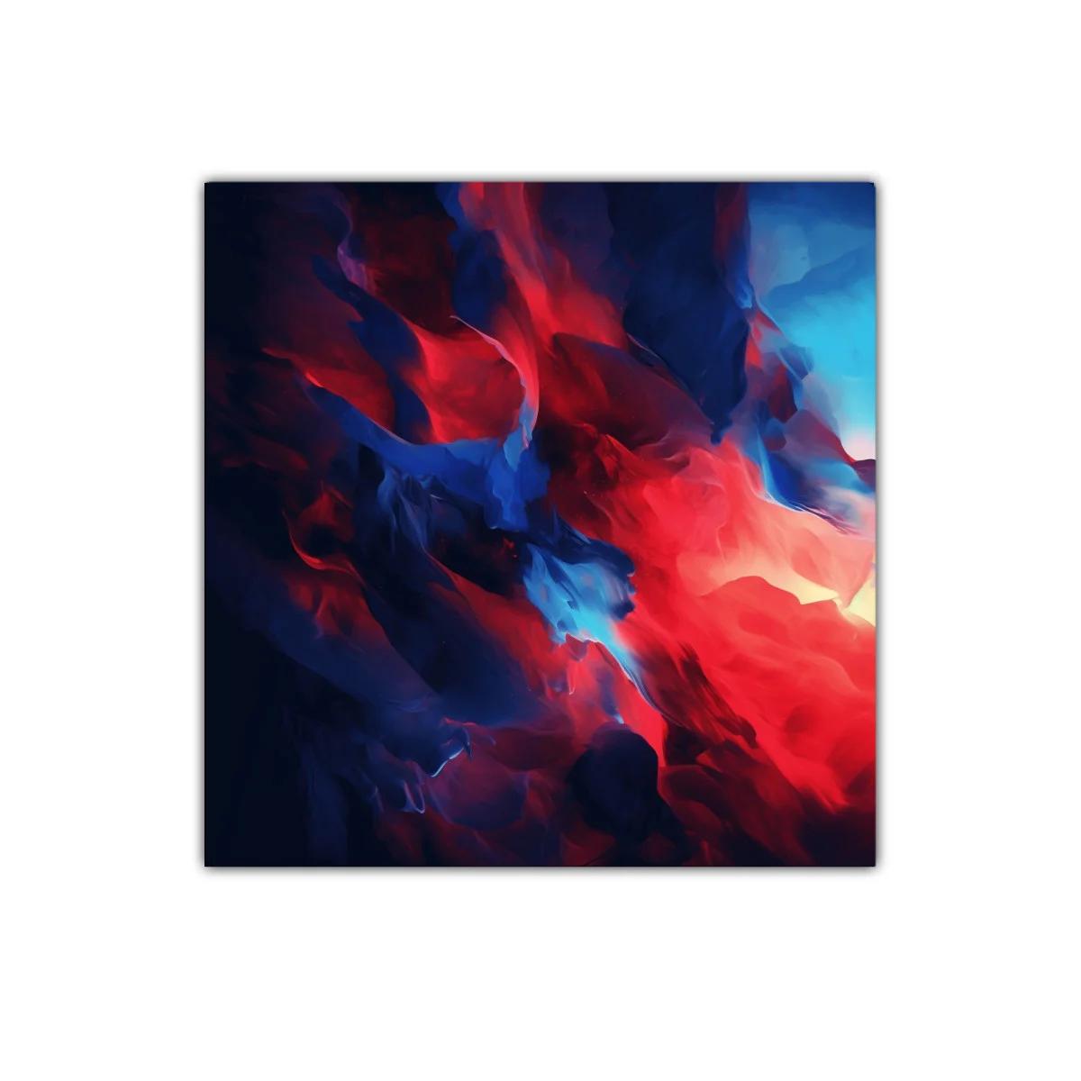 Cuadro abstracto con enérgicos tonos rojos y azules intensos
