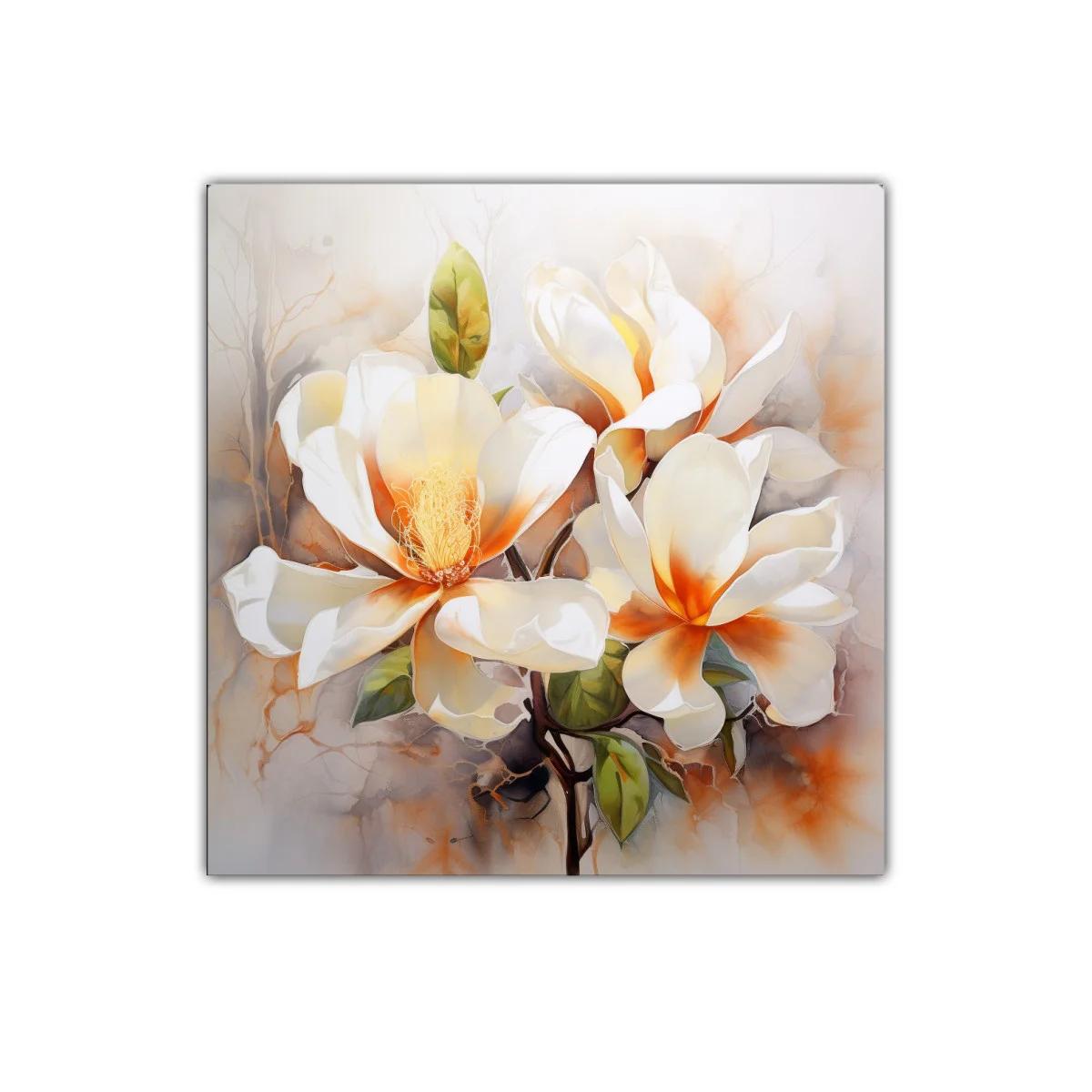 Cuadro decorativo con flores en tonos crema y naranja suave