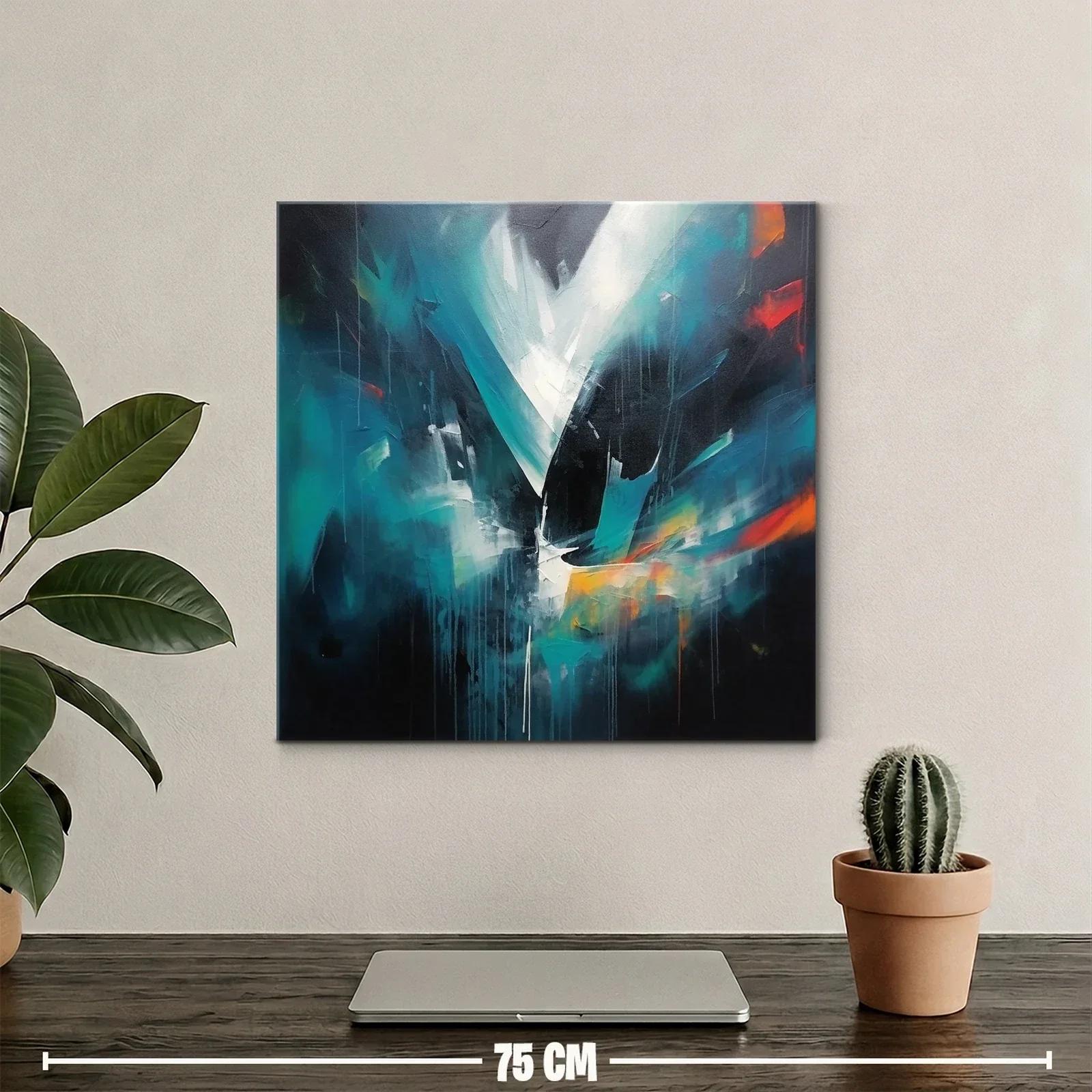 Cuadro abstracto en tonos azules con toques vibrantes — miniatura 2