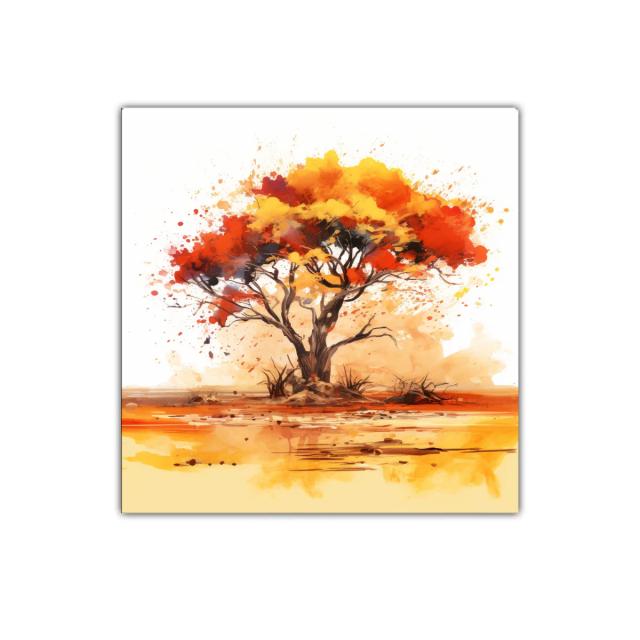 Árbol de otoño vibrante con tonos anaranjados y amarillos