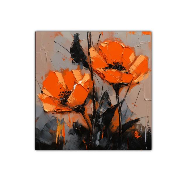Cuadro con flores vibrantes en tonos naranja y negro