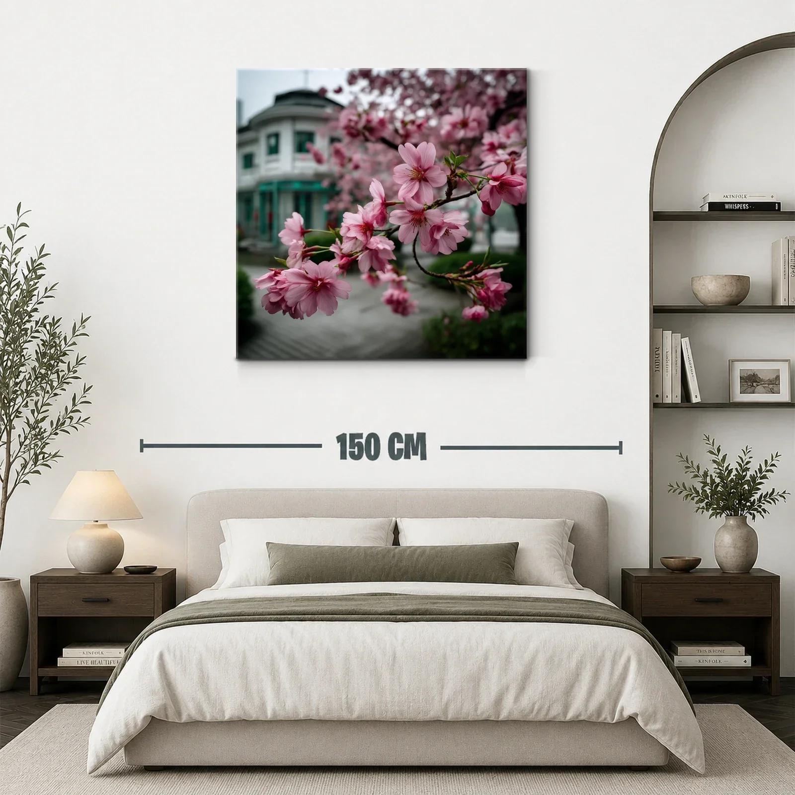 Rama de flores rosas con fondo urbano suave — miniatura 3