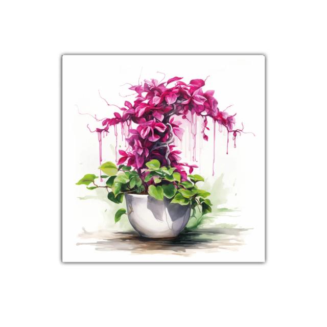 Cuadro con planta ornamental en tonos verdes y fucsias vibrantes