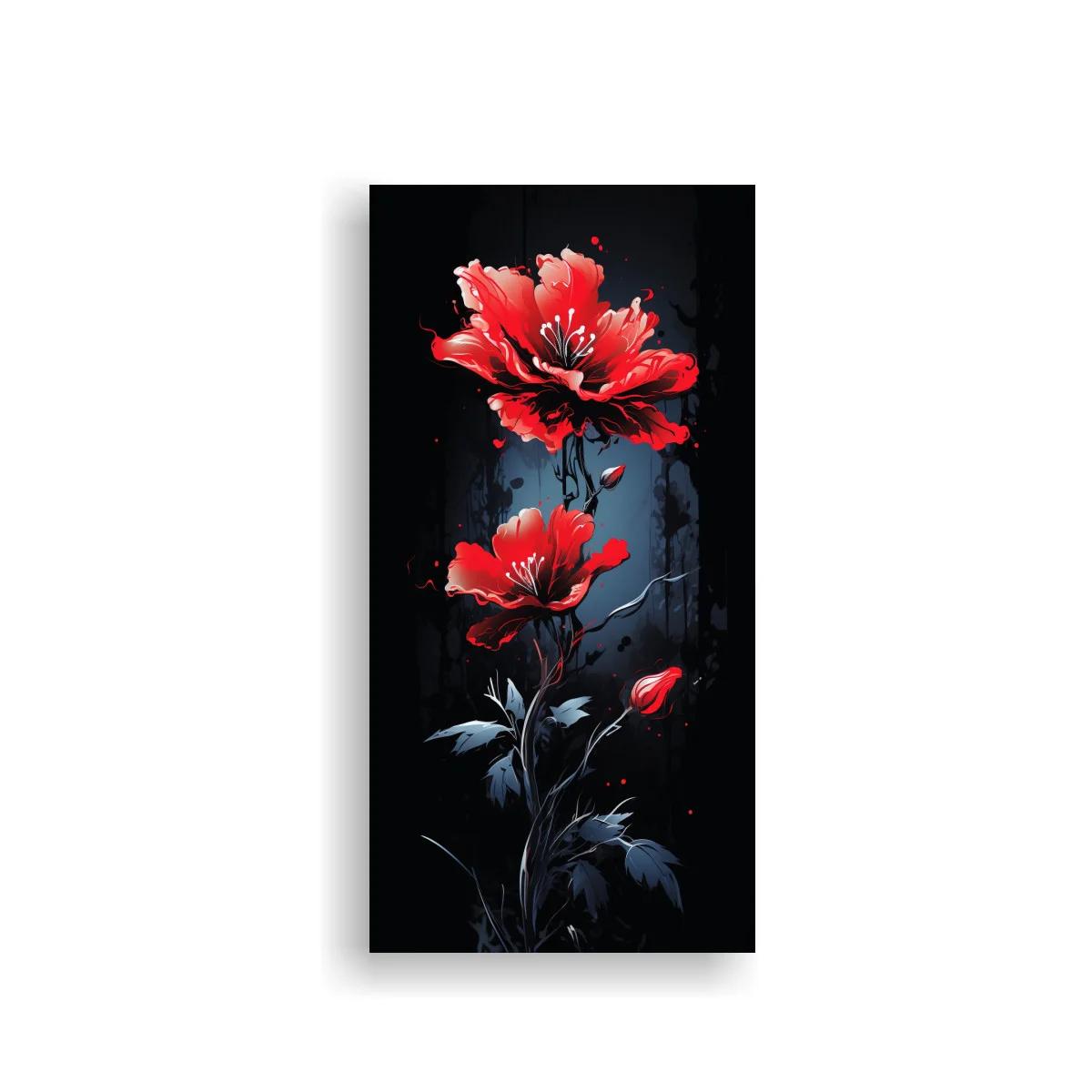 Cuadro de amapolas rojas sobre fondo negro azulado