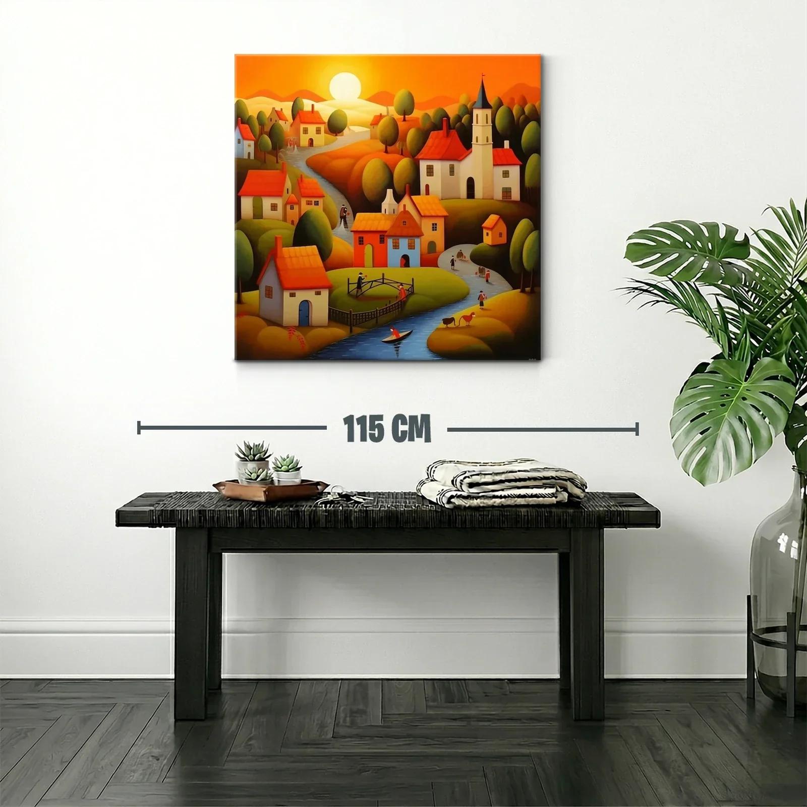 Paisaje de pueblo al atardecer con tonos cálidos y armoniosos — miniatura 2