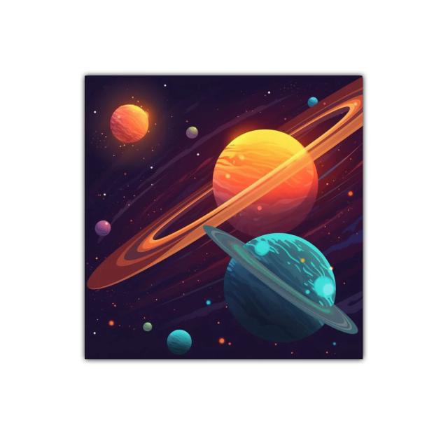 Cuadro decorativo con universo y planetas coloridos