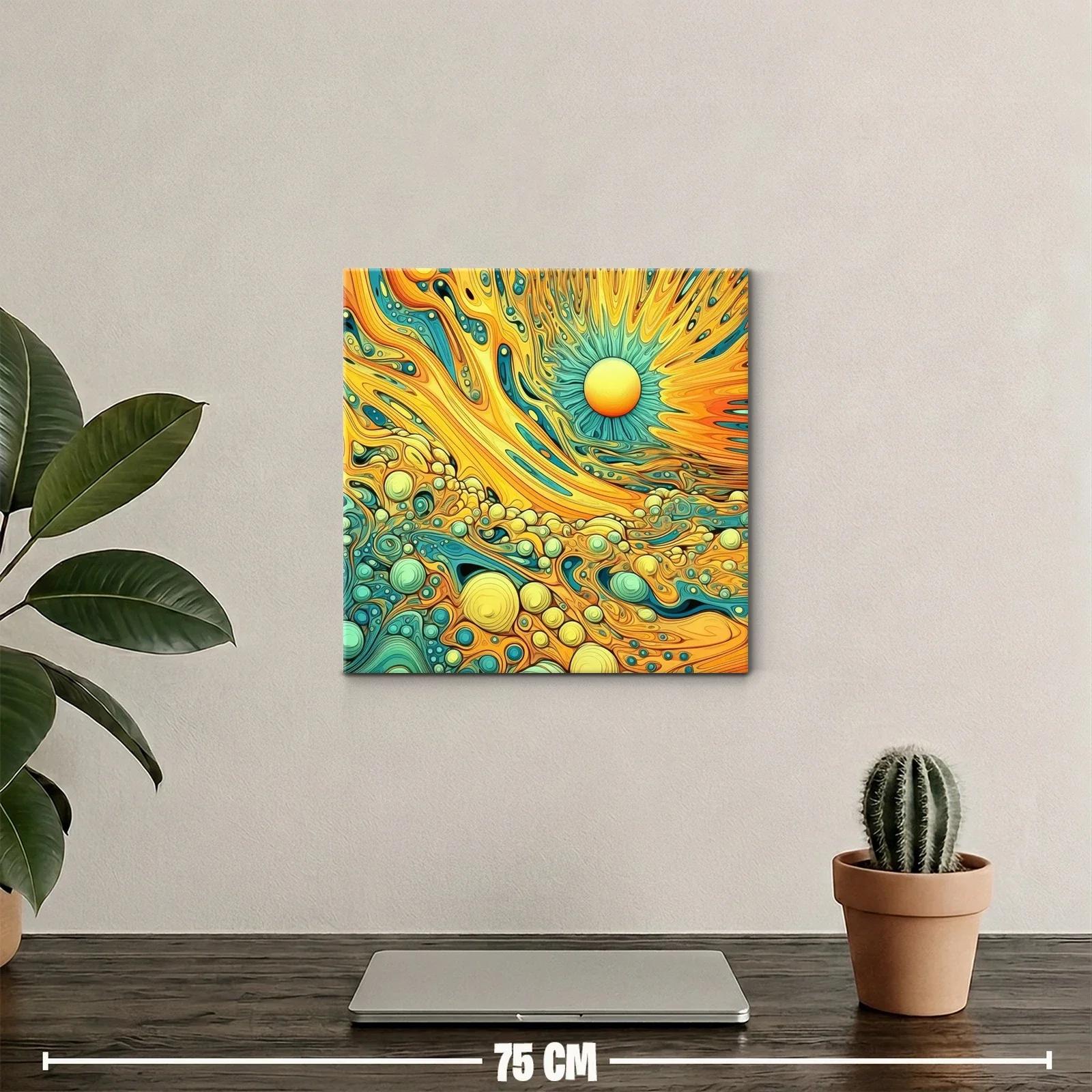 Cuadro vibrante con patrones abstractos en amarillo y azul — miniatura 2