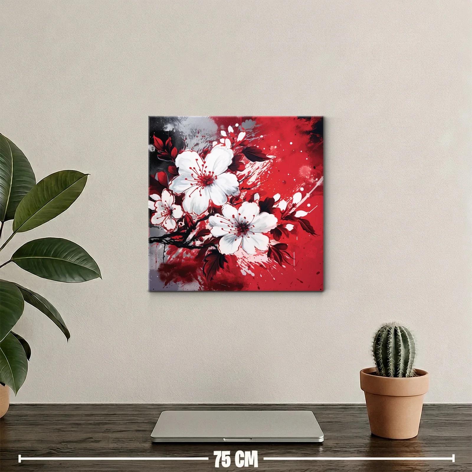 Flores blancas vibrantes sobre fondo rojo y negro moderno — miniatura 2