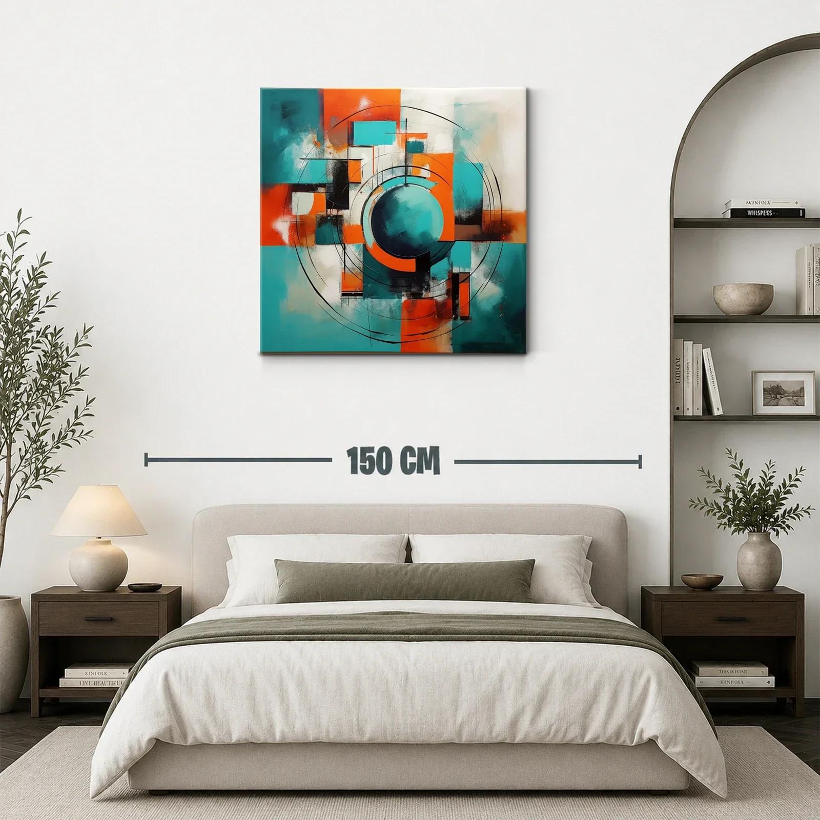 Composición geométrica en tonos turquesa y naranja vibrante — miniatura 3