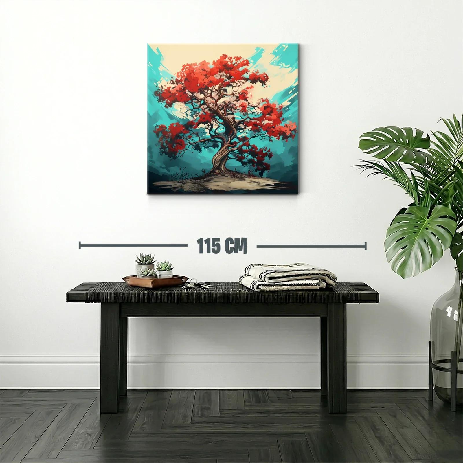Árbol de vida con follaje rojo vibrante sobre fondo azul — miniatura 2