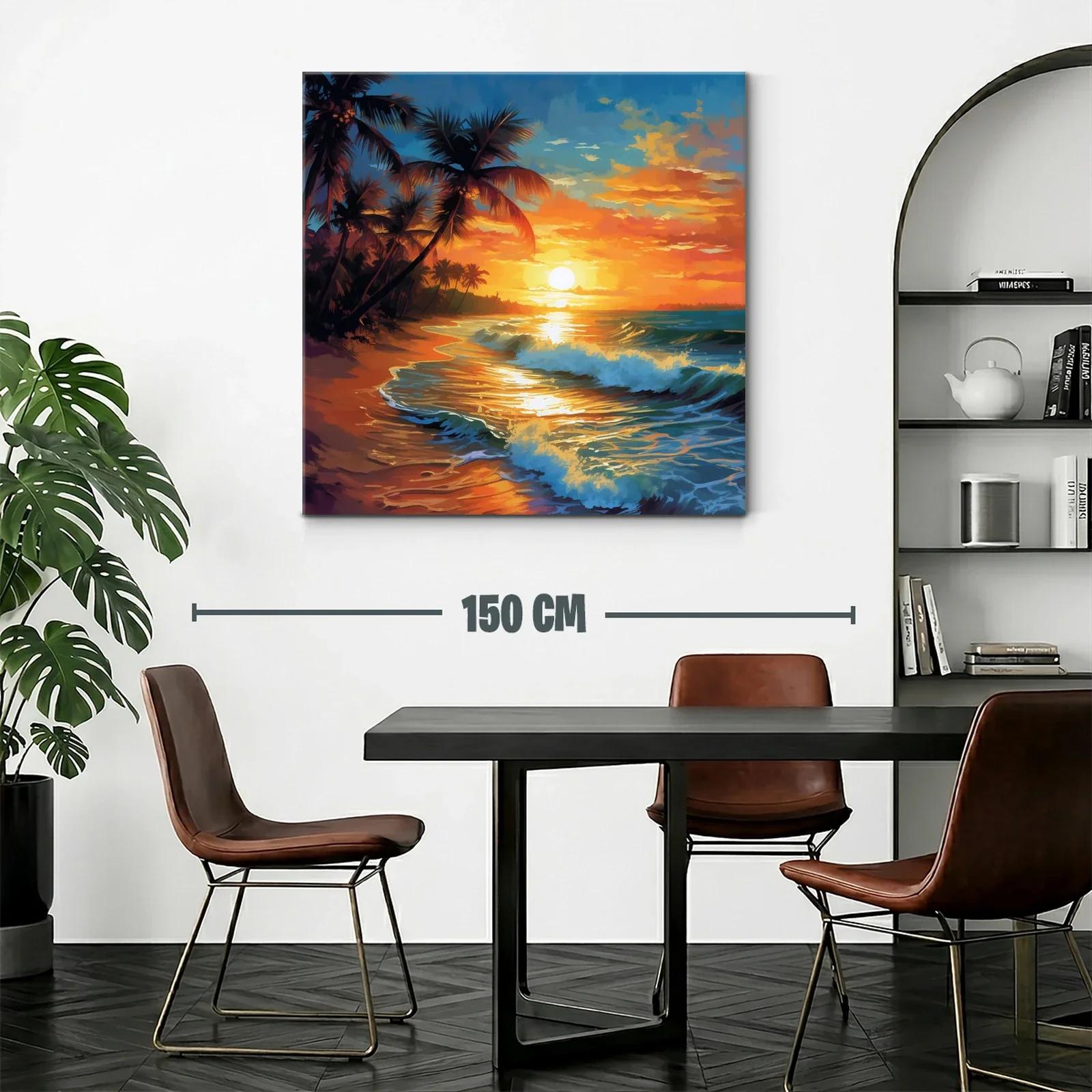 Atardecer tropical con palmeras y olas en la playa — miniatura 2