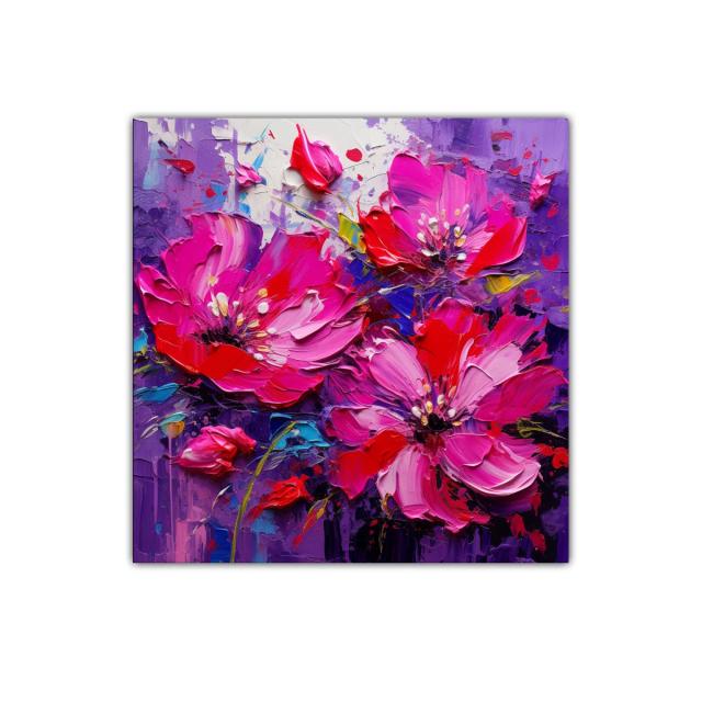 Cuadro decorativo con flores vibrantes en tonos fucsia y morado