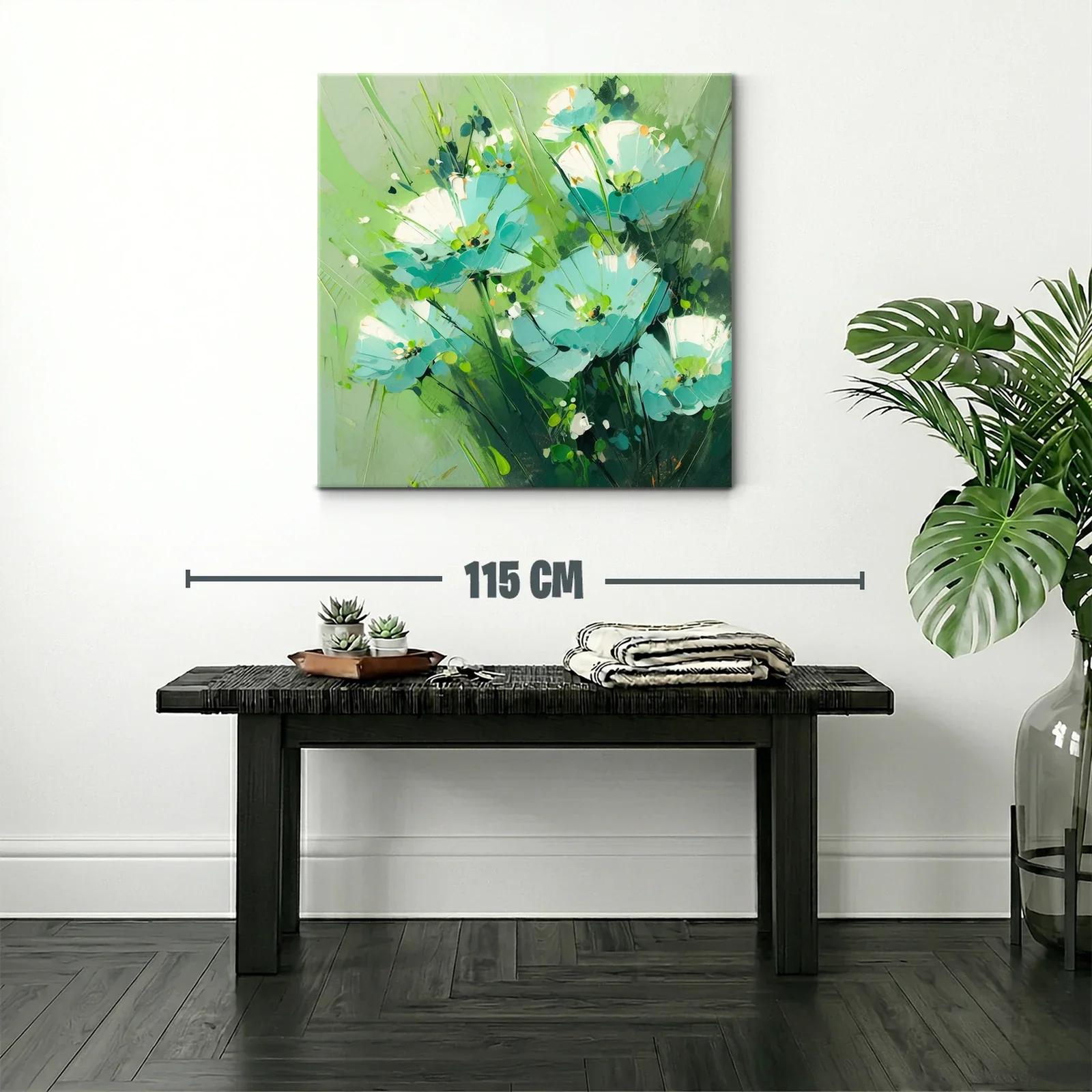 Cuadro floral con vibrantes tonos verdes y azules delicados — miniatura 2