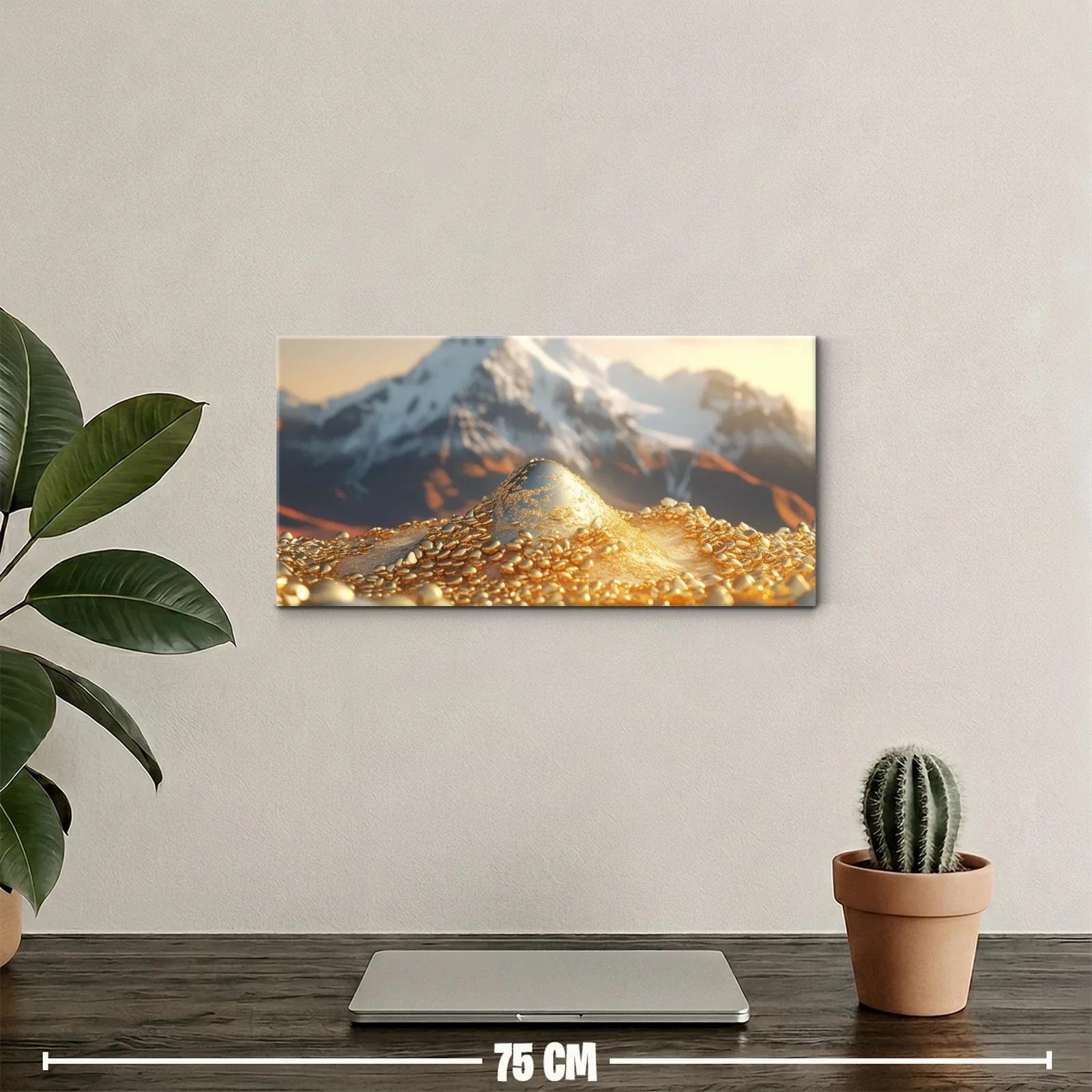 Cuadro montículo de perlas doradas con montañas nevadas — miniatura 2