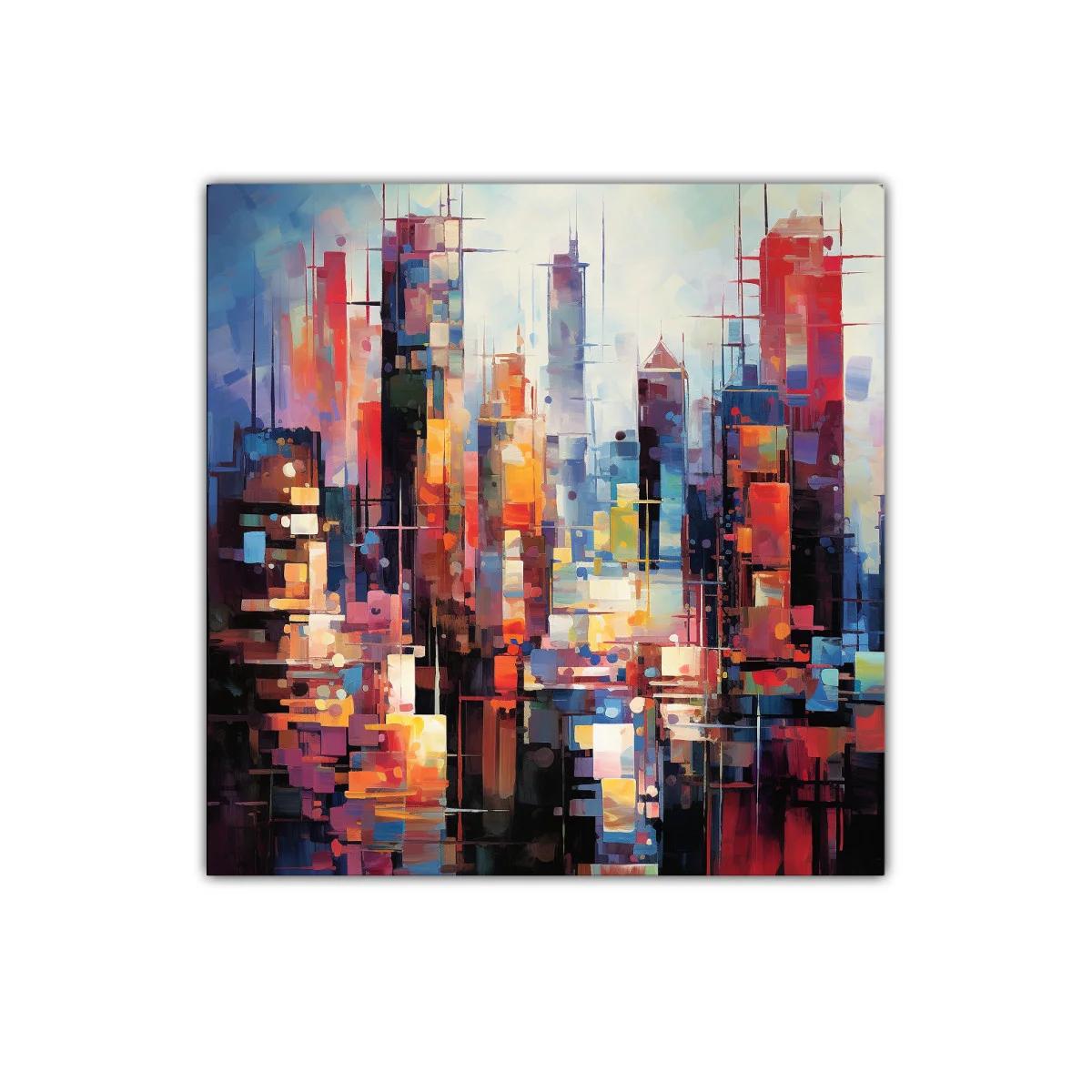 Ciudad vibrante con tonos cálidos y fríos contrastantes — imagen principal
