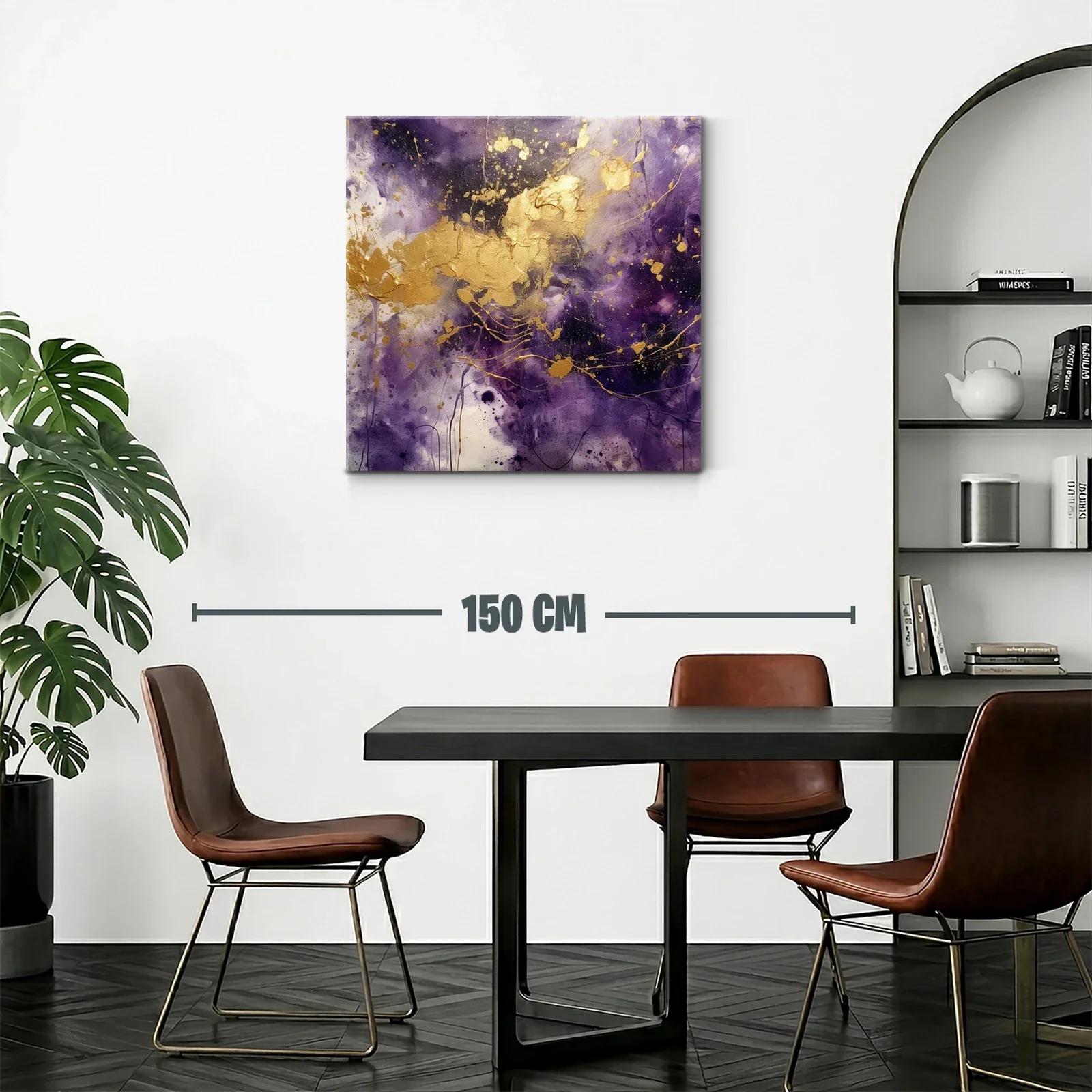 Arte abstracto vibrante en tonos púrpura y dorado con dinamismo — miniatura 2