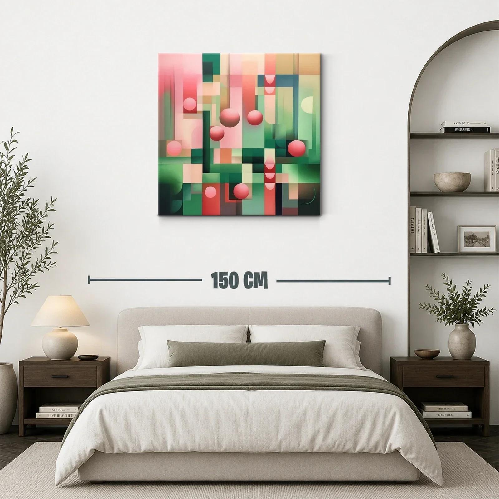 Cuadro Geométrico con Esferas en Tonos Rosa y Verde — miniatura 3