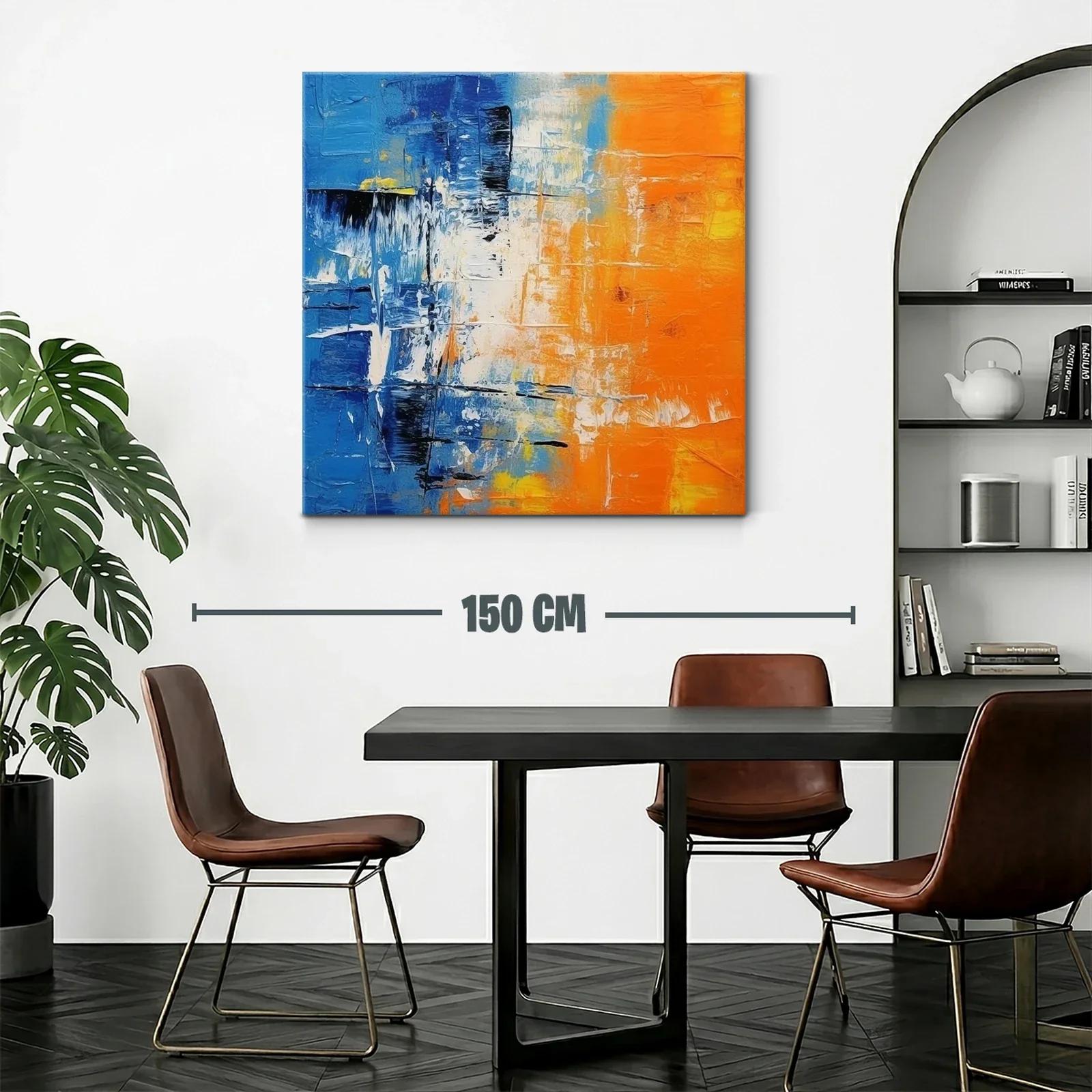 Cuadro abstracto vibrante con contrastes en azul y naranja — miniatura 2