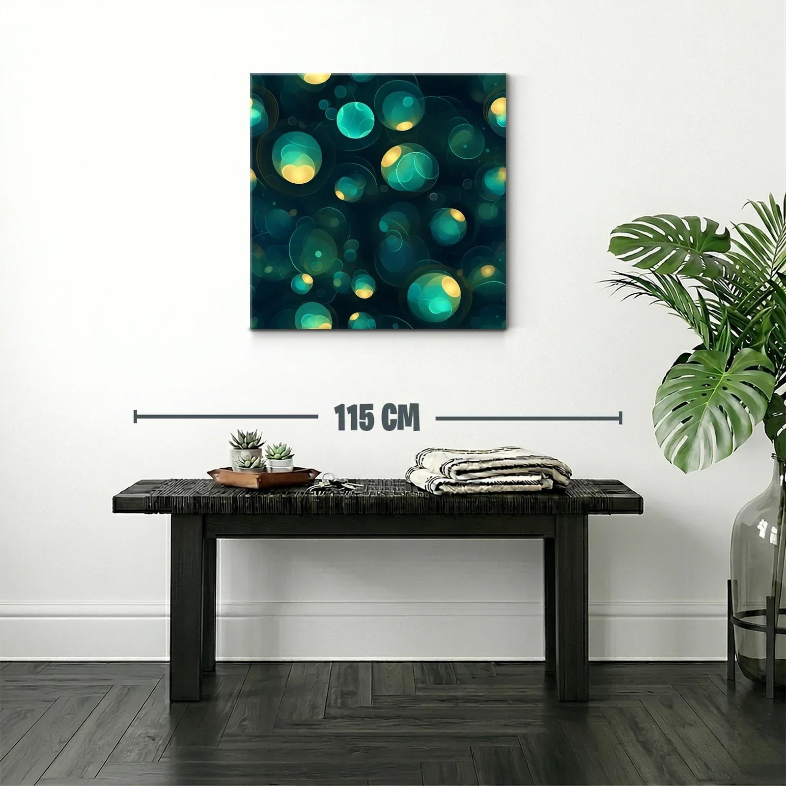 Cuadro abstracto con esferas luminosas en tonos azul y amarillo — miniatura 2