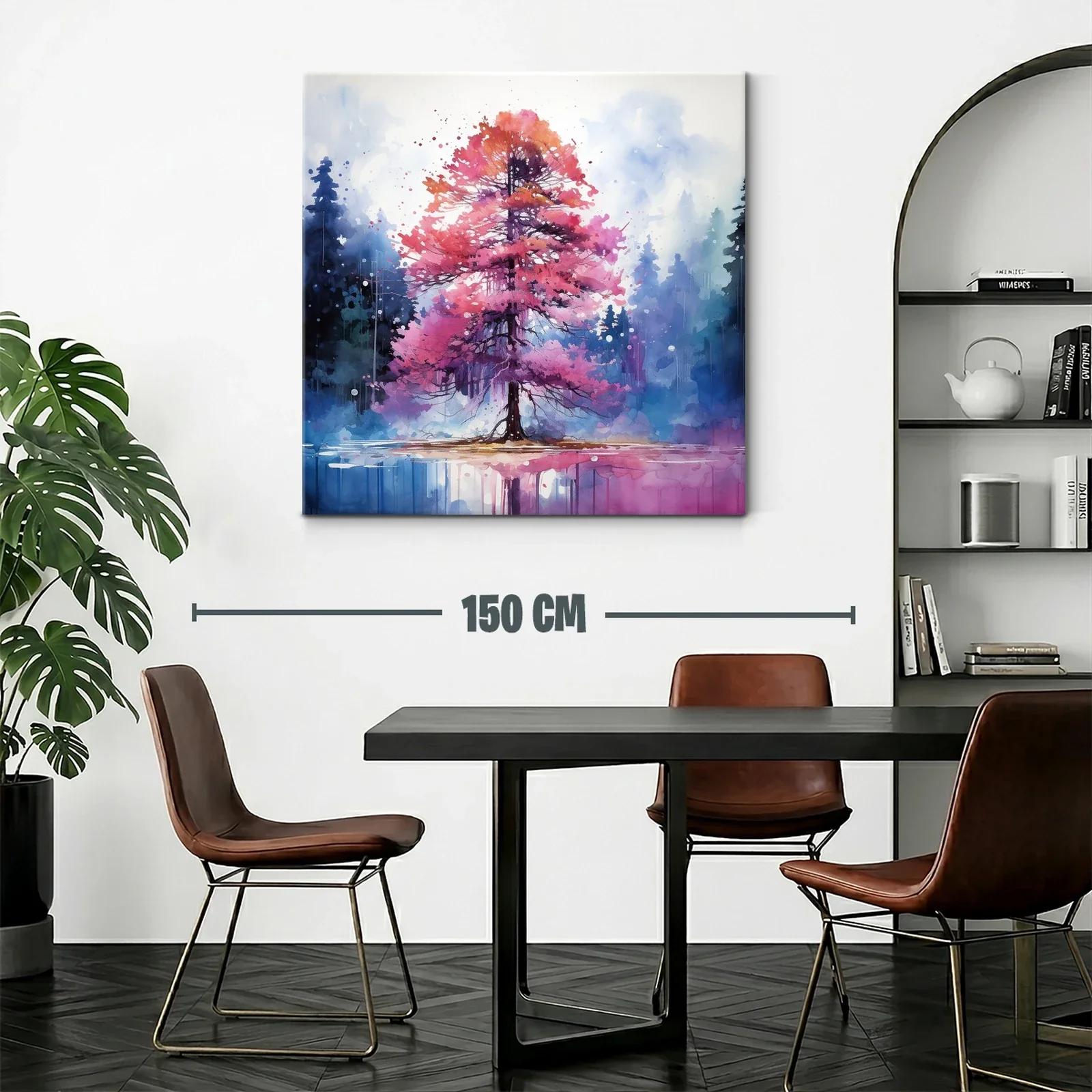 Árbol vibrante en tonos morados y rosas sobre lago tranquilo — miniatura 2
