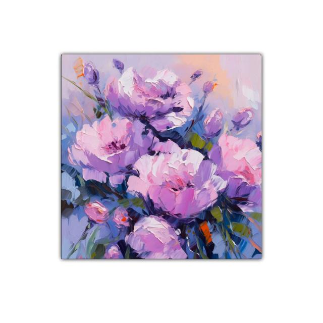 Cuadro con flores en tonos lila y rosa para decorar