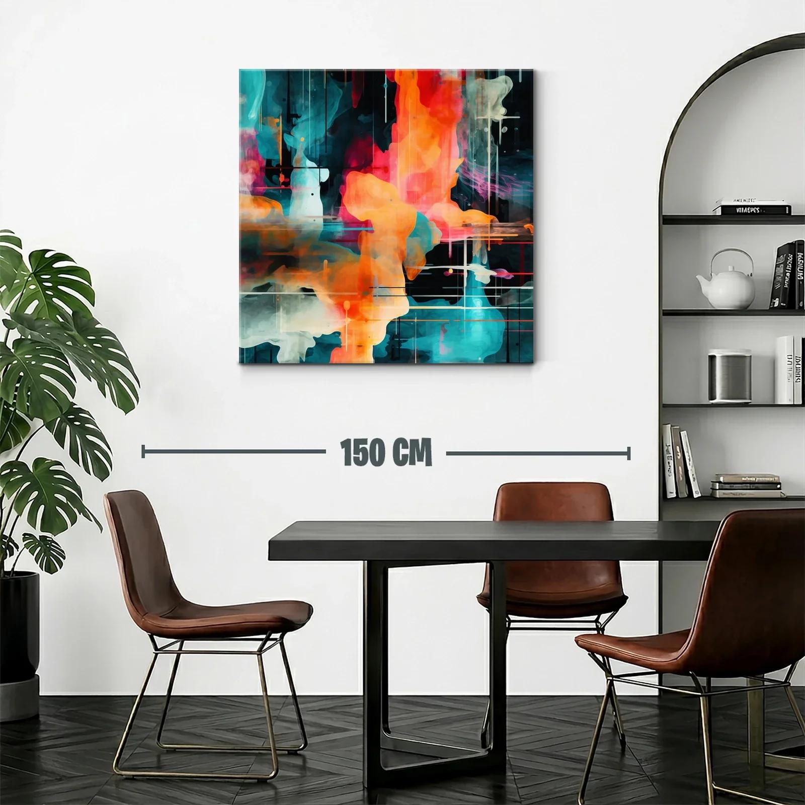 Cuadro abstracto en tonos vibrantes con formas fluidas y líneas sutiles — miniatura 2