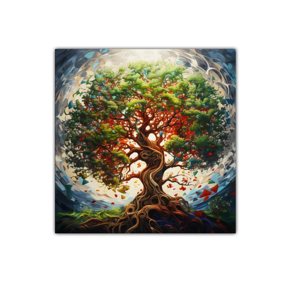 Árbol vibrante con raíces entrelazadas y follaje colorido — imagen principal