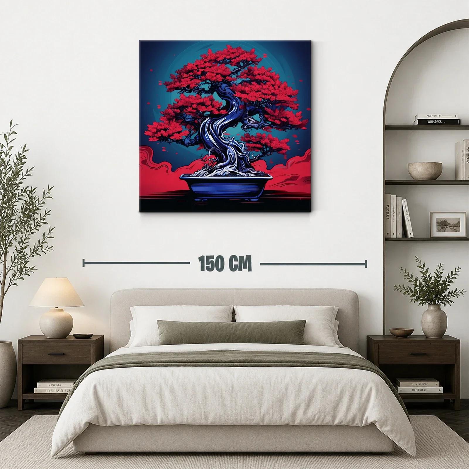 Bonsái rojo vibrante con fondo azul profundo — miniatura 3