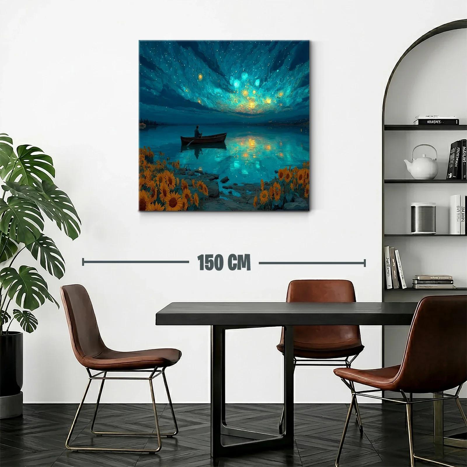 Tranquilidad nocturna entre girasoles y luz estelar — miniatura 2