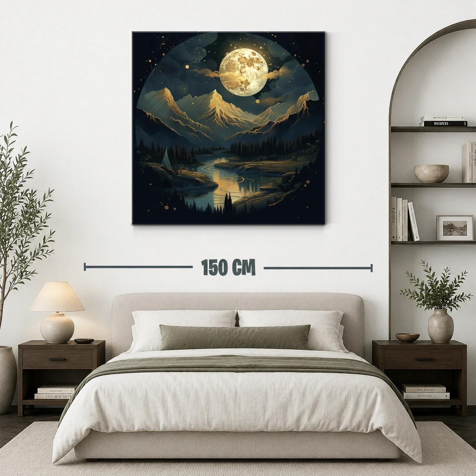 Noche mágica con luna llena sobre montañas doradas — miniatura 3
