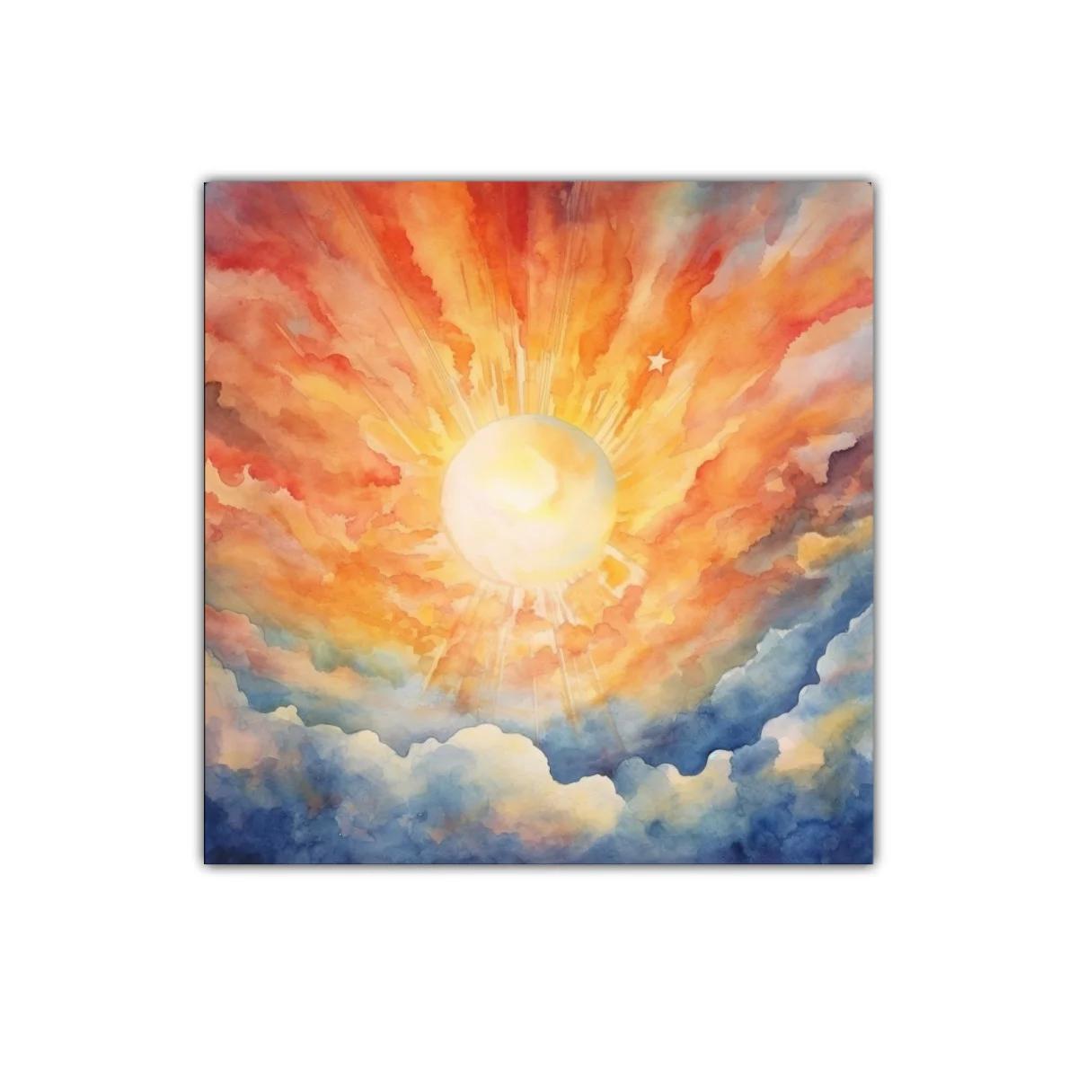 Cuadro vibrante de sol radiante entre nubes coloridas — imagen principal