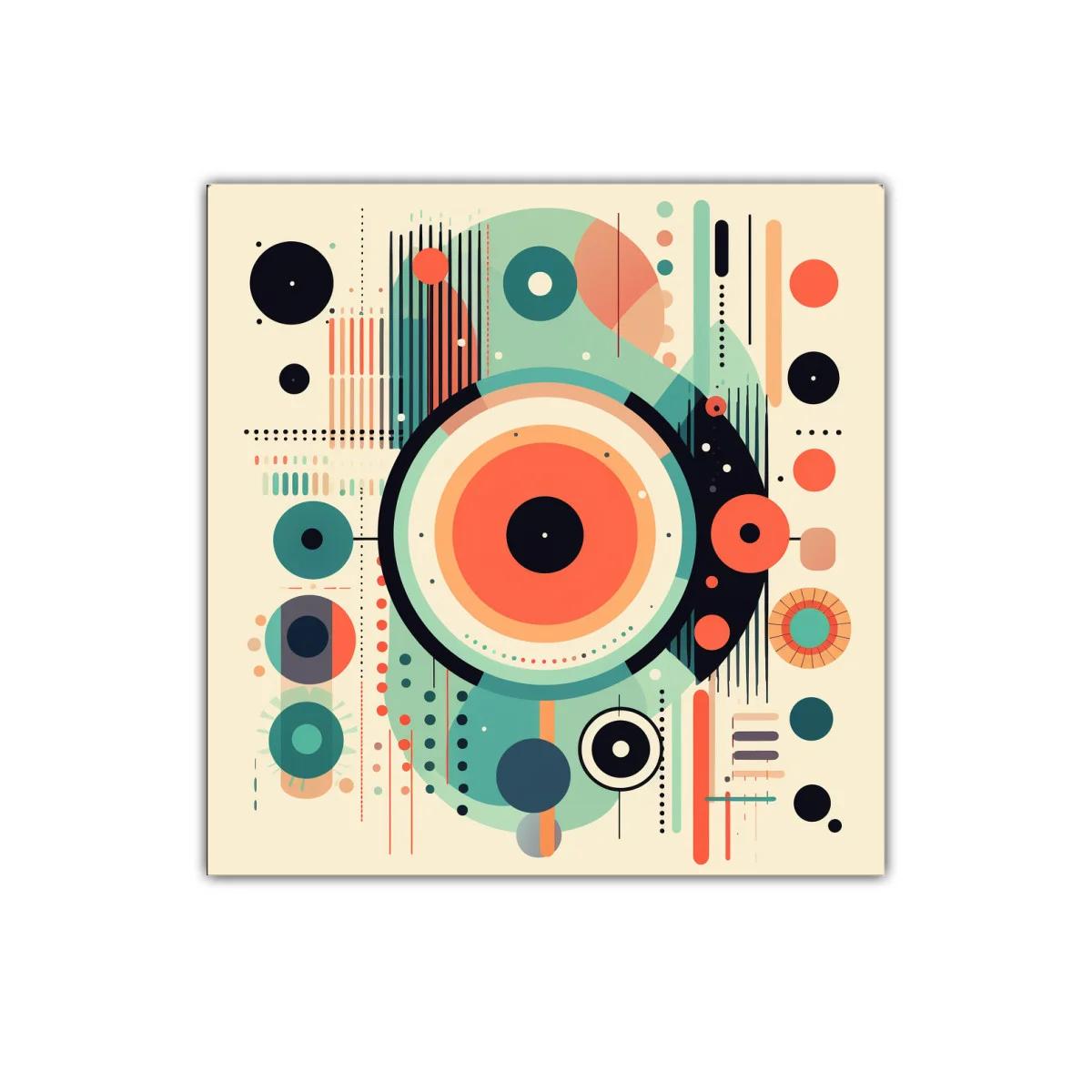 Cuadro Abstracto con Formas Circulares en Tonos Cálidos y Fríos — imagen principal