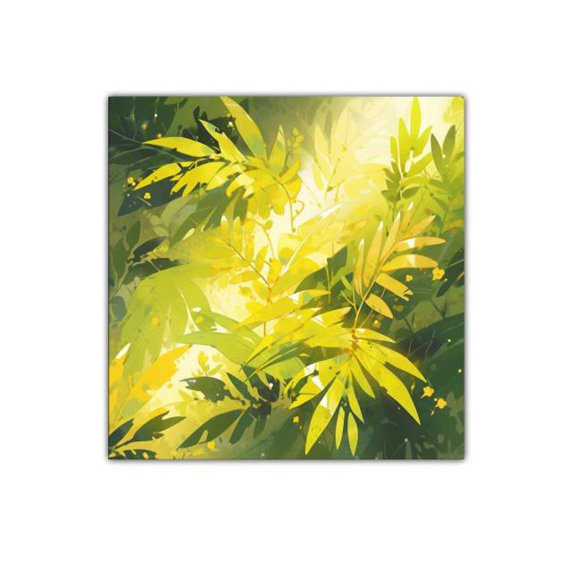 Cuadro decorativo con exuberante follaje en tonos verdes y amarillos