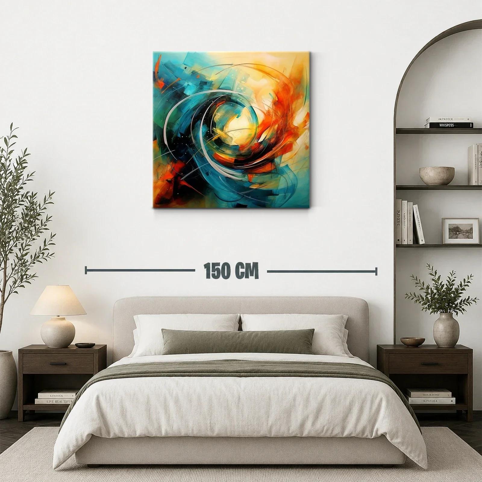 Cuadro abstracto con energía vibrante y dinámica en azul y naranja — miniatura 3